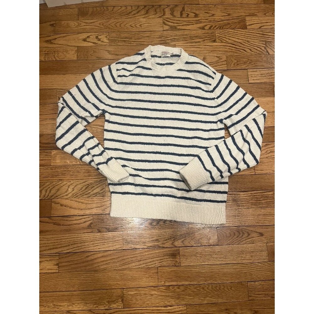 Striped Cream and Navy Men's Crewneck Sweater